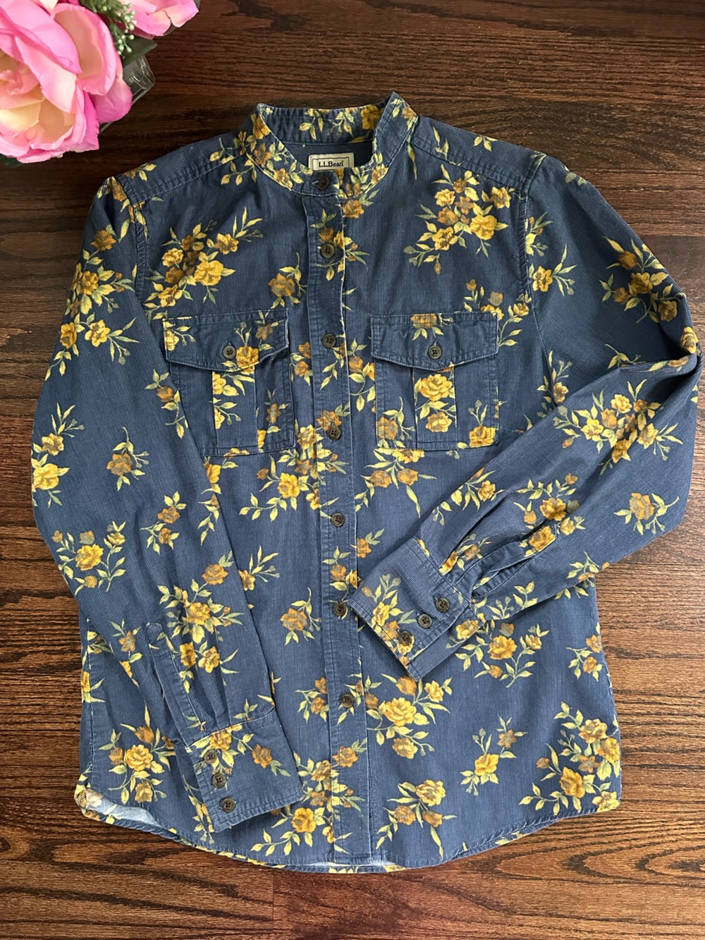 LL Bean floral corduroy shirt, size XS
